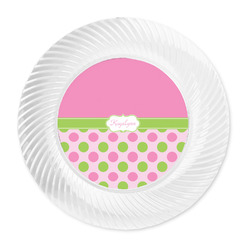Pink & Green Dots Plastic Party Dinner Plates - 10" (Personalized)