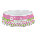 Pink & Green Dots Plastic Dog Bowl - Large (Personalized)