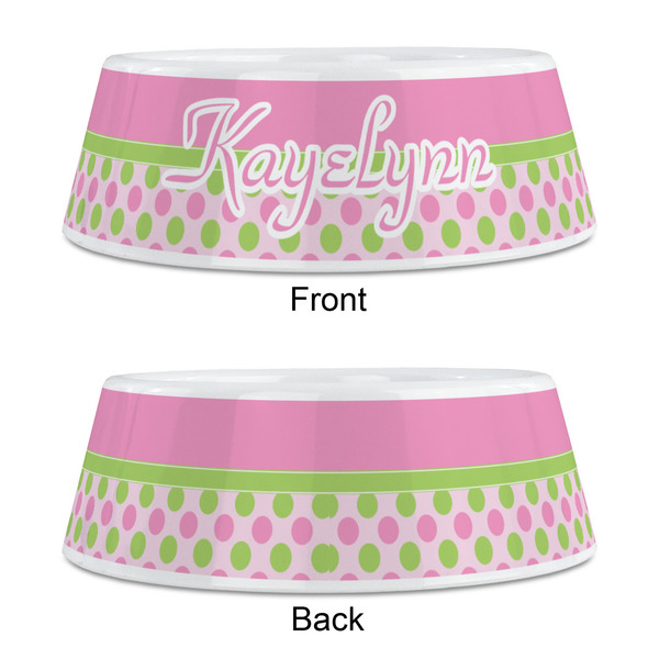 Pink & Green Dots Plastic Pet Bowls - Medium - APPROVAL