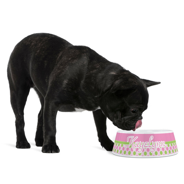 Pink & Green Dots Plastic Pet Bowls - Medium - LIFESTYLE