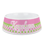 Pink & Green Dots Plastic Dog Bowl (Personalized)