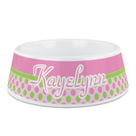 Pink & Green Dots Plastic Dog Bowl - Medium (Personalized)