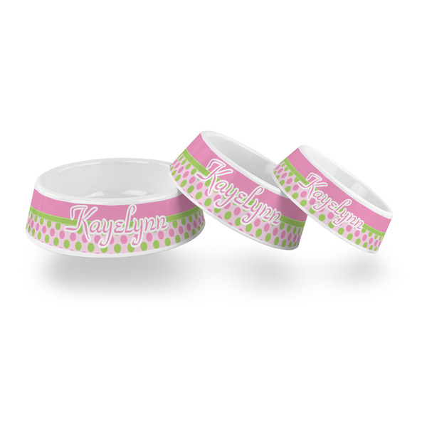 Pink & Green Dots Plastic Pet Bowls - PARENT MAIN