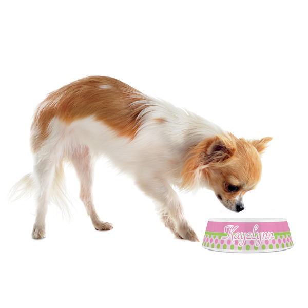Pink & Green Dots Plastic Pet Bowls - Small - LIFESTYLE