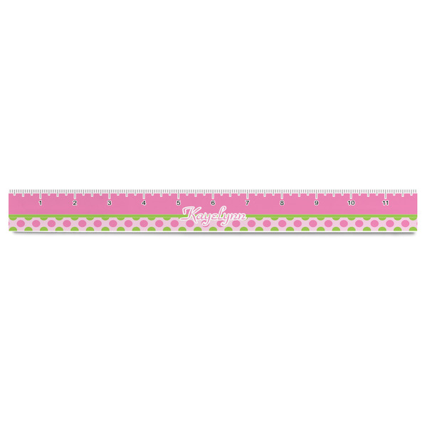 Pink & Green Dots Plastic Ruler - 12" - FRONT
