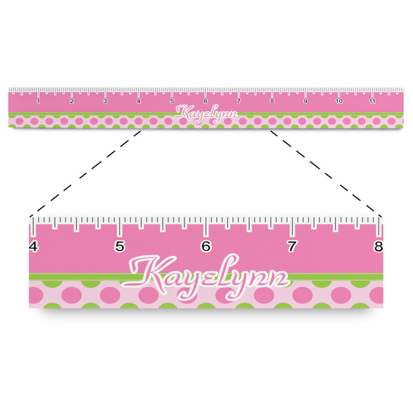 Custom Pink & Green Dots Plastic Ruler - 12" (Personalized)