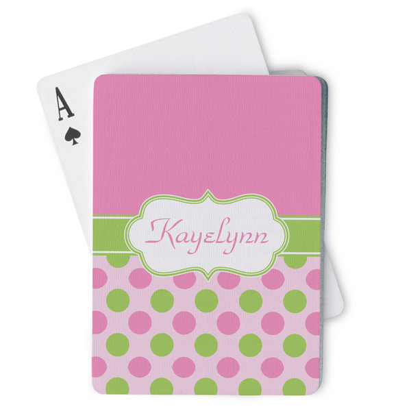 Custom Pink & Green Dots Playing Cards (Personalized)