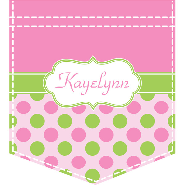 Custom Pink & Green Dots Iron On Faux Pocket (Personalized)