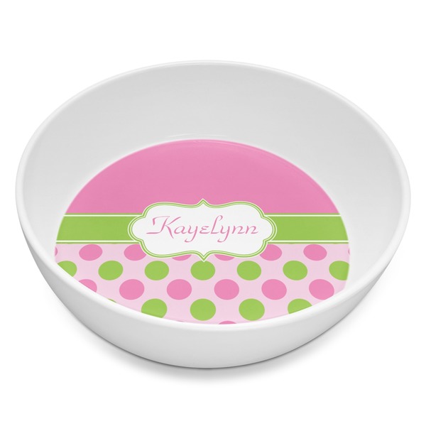 Custom Pink & Green Dots Melamine Bowl - 8 oz (Personalized)