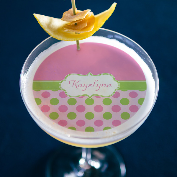 Pink & Green Dots Printed Drink Topper - Large - In Context