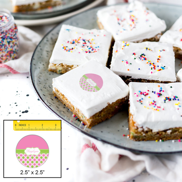 Pink & Green Dots Printed Icing Circle - Medium - In Context