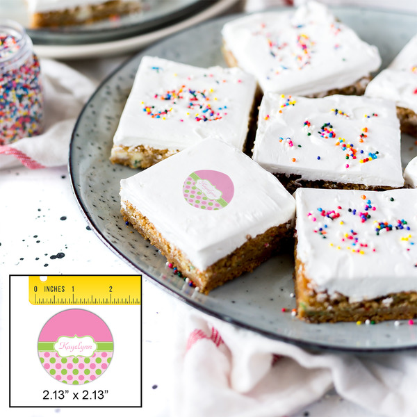 Pink & Green Dots Printed Icing Circle - Small - In Context