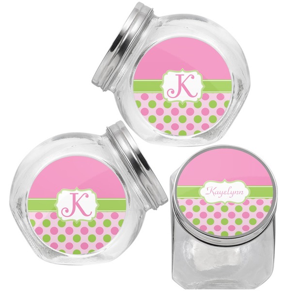 Pink & Green Dots Puppy Treat Jar - Top Left Right