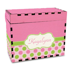 Pink & Green Dots Wood Recipe Box - Full Color Print (Personalized)