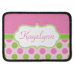 Pink & Green Dots Iron On Rectangle Patch w/ Name or Text