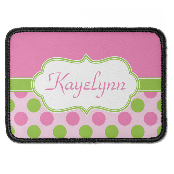 Custom Pink & Green Dots Iron On Rectangle Patch w/ Name or Text