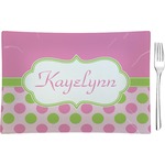 Pink & Green Dots Glass Rectangular Appetizer / Dessert Plate w/ Name or Text