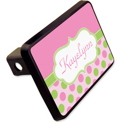 Pink & Green Dots Rectangular Trailer Hitch Cover - 2" w/ Name or Text