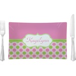 Pink & Green Dots Rectangular Glass Lunch / Dinner Plate - Single or Set (Personalized)