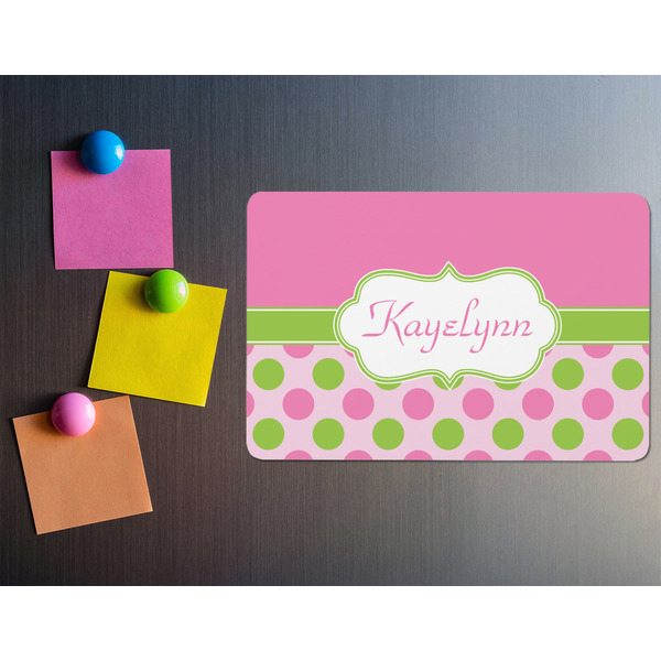 Pink & Green Dots Rectangular Fridge Magnet - LIFESTYLE