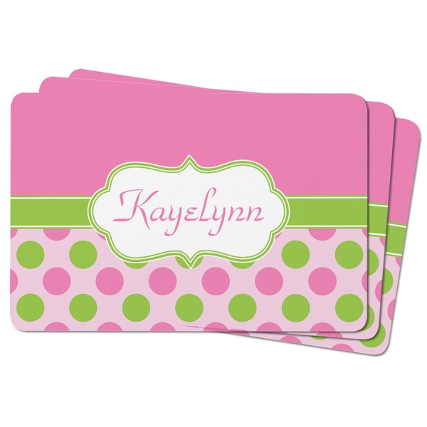Pink & Green Dots Rectangular Fridge Magnet - THREE