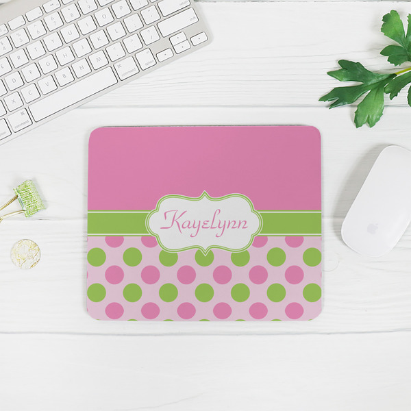 Pink & Green Dots Rectangular Mouse Pad - LIFESTYLE 2
