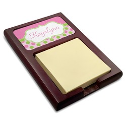 Pink & Green Dots Red Mahogany Sticky Note Holder (Personalized)
