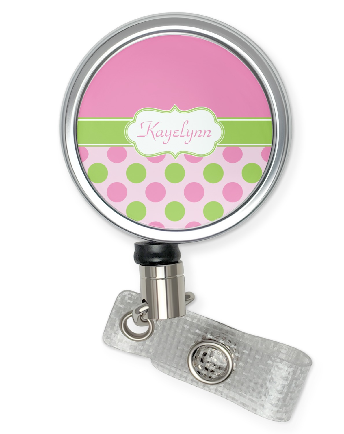 Pink & Green Dots Retractable Badge Reel (Personalized) | Office Badge Reel Clip | Nurse Badge Holder | ID Card Clip Badge Reel