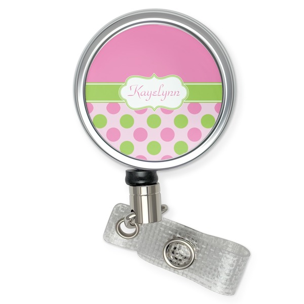 Custom Pink & Green Dots Retractable Badge Reel (Personalized)