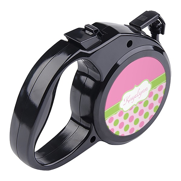 Pink & Green Dots Retractable Dog Leash - Angle
