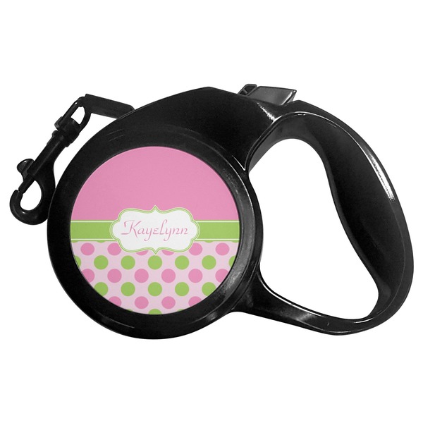 Custom Pink & Green Dots Retractable Dog Leash - Medium (Personalized)