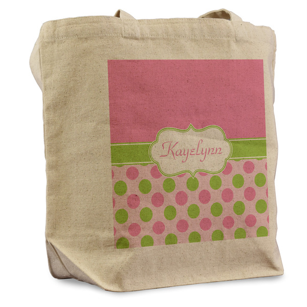 Custom Pink & Green Dots Reusable Cotton Grocery Bag (Personalized)