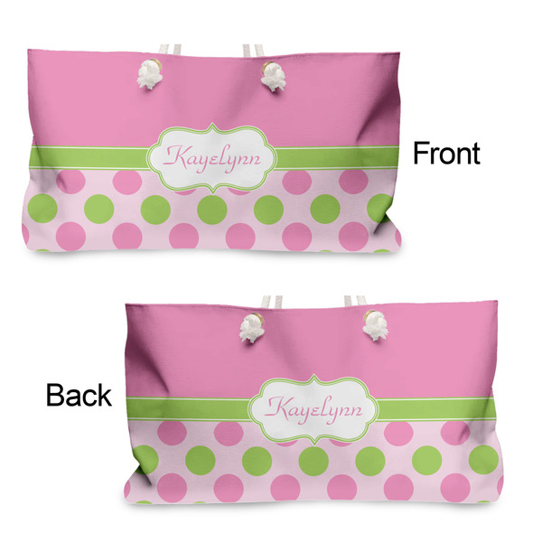 Pink & Green Dots Large Rope Tote - From & Back View