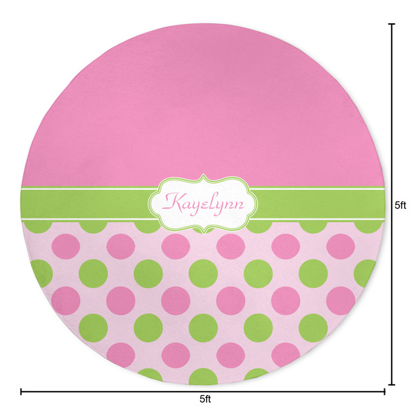 Pink & Green Dots Round Area Rug - Size