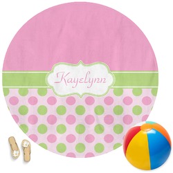 Pink & Green Dots Round Beach Towel (Personalized)
