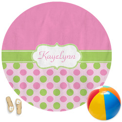 Pink & Green Dots Round Beach Towel (Personalized)