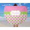 Pink & Green Dots Round Beach Towel - In Use