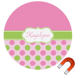 Pink & Green Dots Round Car Magnet - 10" (Personalized)