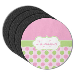 Pink & Green Dots Round Rubber Backed Coasters - Set of 4 (Personalized)