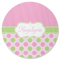 Pink & Green Dots Round Rubber Backed Coaster (Personalized)