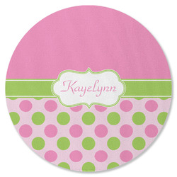Pink & Green Dots Round Rubber Backed Coaster (Personalized)