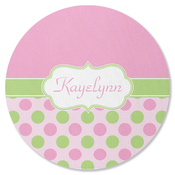 Pink & Green Dots Round Coaster Rubber Back - Single