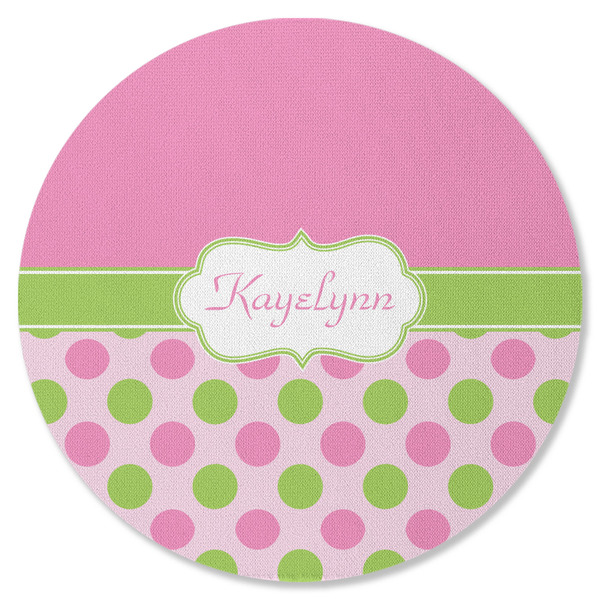 Pink & Green Dots Round Coaster Rubber Back - Single