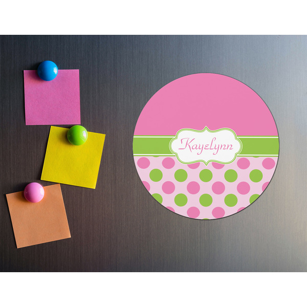 Pink & Green Dots Round Fridge Magnet - LIFESTYLE