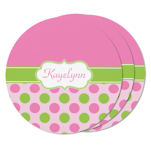 Pink & Green Dots Round Fridge Magnet - THREE