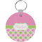 Pink & Green Dots Round Plastic Keychain (Personalized)