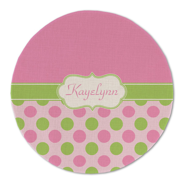 Pink & Green Dots Round Linen Placemats - FRONT (Double Sided)