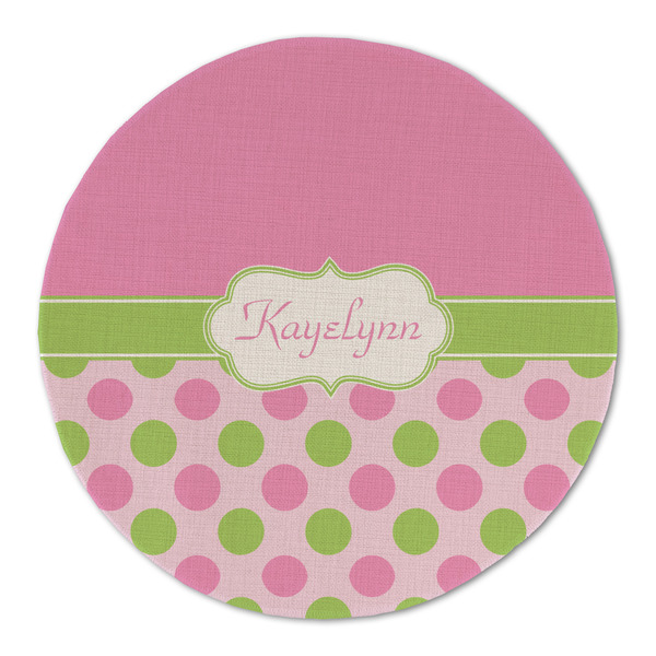 Custom Pink & Green Dots Round Linen Placemat (Personalized)