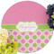 Pink & Green Dots Round Linen Placemats - Front (w flowers)
