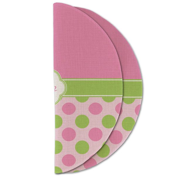 Pink & Green Dots Round Linen Placemats - HALF FOLDED (double sided)